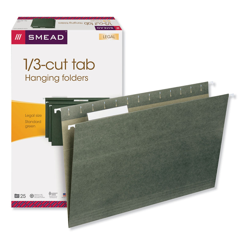 Smead Hanging Folders, Legal Size, 1/3-Cut Tabs, Standard Green, 25/Box