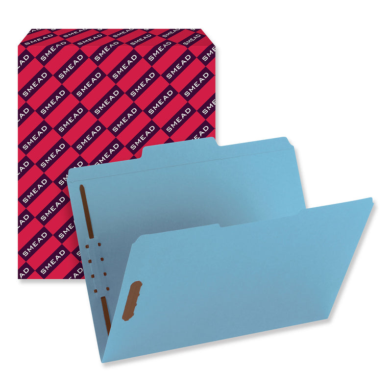 Smead Top Tab Colored Fastener Folders, 2 Fasteners, Letter Size, Blue Exterior, 50/Box