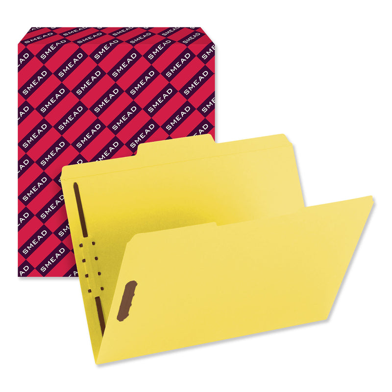 Smead Top Tab Colored Fastener Folders, 2 Fasteners, Letter Size, Yellow Exterior, 50/Box