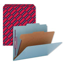 Smead Four-Section Pressboard Top Tab Classification Folders with SafeSHIELD Fasteners, 1 Divider, Letter Size, Blue, 10/Box