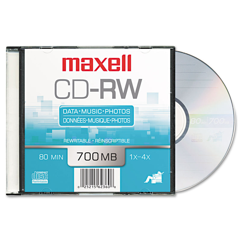 Maxell CD-RW Rewritable Disc, 700 MB/80 min, 4x, Jewel Case, Silver, 10/Pack