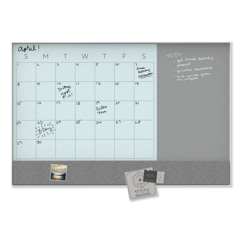 U Brands 3N1 Magnetic Glass Dry Erase Combo Board, 36 x 24, Month View, White Surface and Frame
