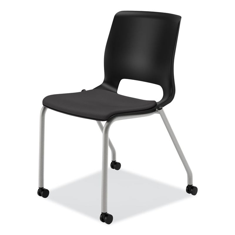 HON Motivate Four-Leg Stacking Chair, Supports Up to 300 lb, Onyx Seat, Black Back, Platinum Base, 2/Carton