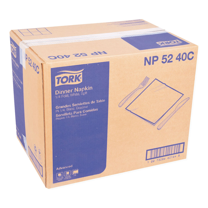 Tork Advanced Dinner Napkins, 2-Ply, 15" x 16.25", White, 375/Pack, 8 Packs/Carton