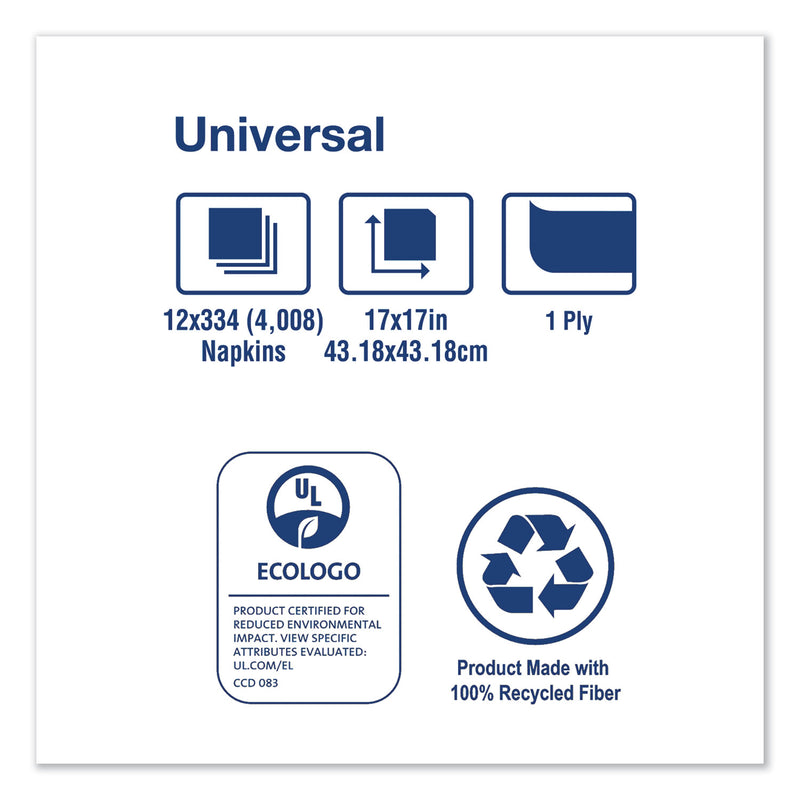 Tork Universal Dinner Napkins, 1-Ply, 17" x 17", 1/4 Fold, White, 4008/Carton