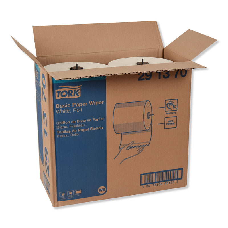 Tork Basic Paper Wiper Roll Towel, 7.68" x 1,150 ft, White, 4 Rolls/Carton