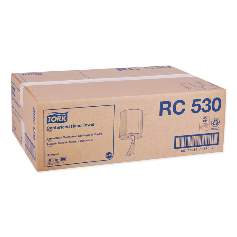 Tork Centerfeed Hand Towel, 2-Ply, 7.6 x 11.75, White, 530/Roll, 6 Roll/Carton