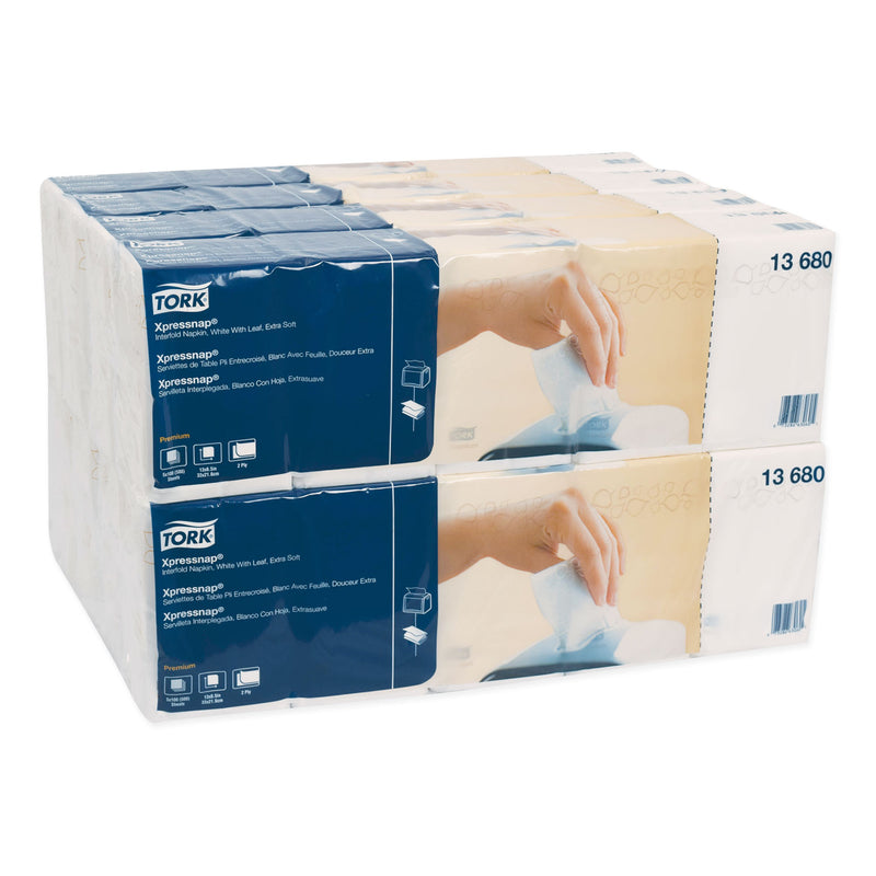 Tork Premium Xpressnap Interfold Dispenser Napkins, 2-Ply,13x8.5, White,500/PK,8PK/CT