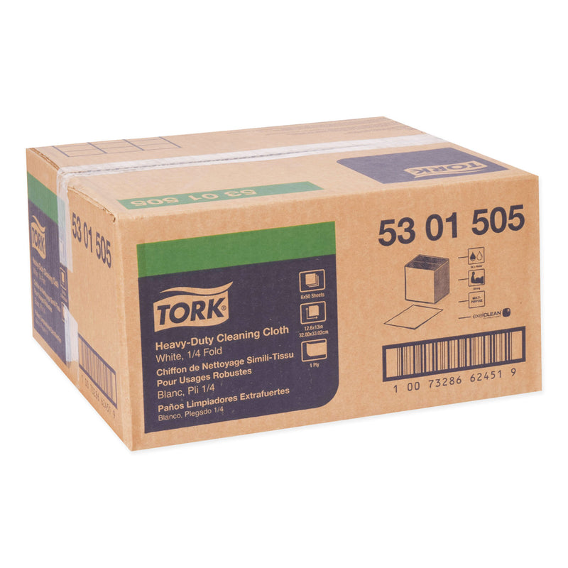 Tork Heavy-Duty Cleaning Cloth, 12.6 x 13, White, 50/Pack, 6 Packs/Carton