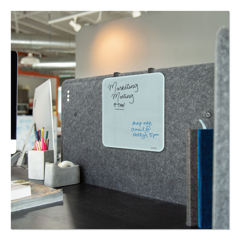 U Brands Cubicle Glass Dry Erase Board, 12 x 12, White