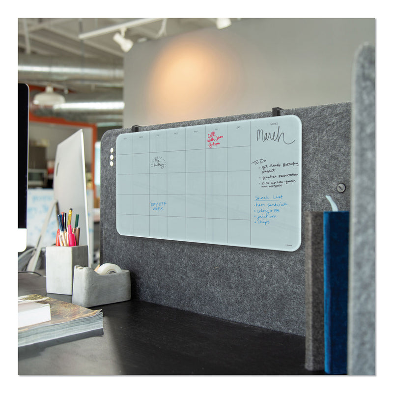 U Brands Cubicle Glass Dry Erase Undated Four Week Calendar Board, 23 x 12, White