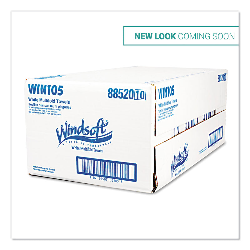Windsoft Multifold Paper Towels, 1-Ply, White, 9.25 x 9.5, 250/Pack, 16 Packs/Carton