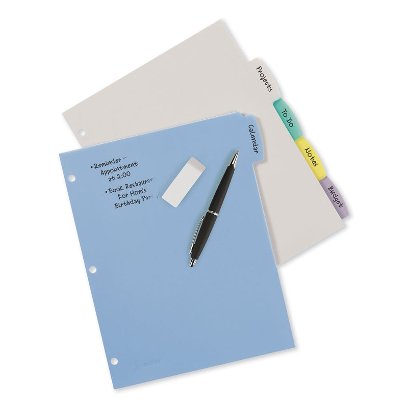 Avery Write and Erase Big Tab Durable Plastic Dividers, 3-Hole Punched, 5-Tab, 11 x 8.5, Assorted, 1 Set