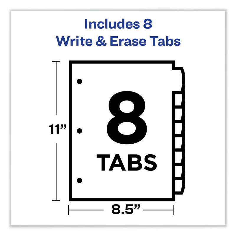 Avery Write and Erase Big Tab Durable Plastic Dividers, 3-Hole Punched, 8-Tab, 11 x 8.5, Assorted, 1 Set