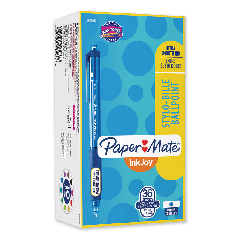 Paper Mate InkJoy 300 RT Ballpoint Pen, Retractable, Medium 1 mm, Blue Ink, Blue Barrel, 36/Pack