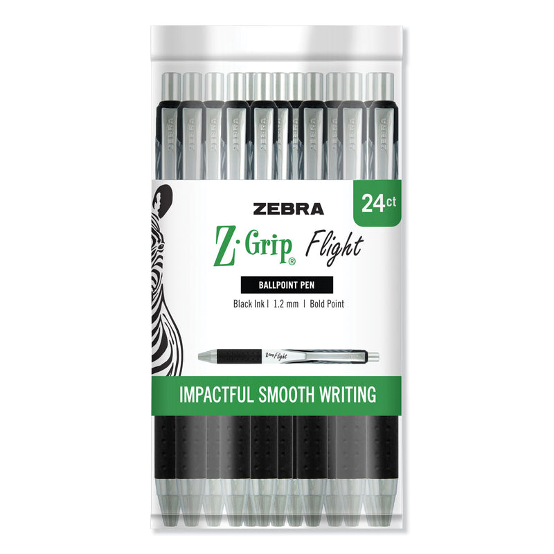 Zebra Z-Grip Flight Ballpoint Pen, Retractable, Bold 1.2 mm, Black Ink, Black Barrel