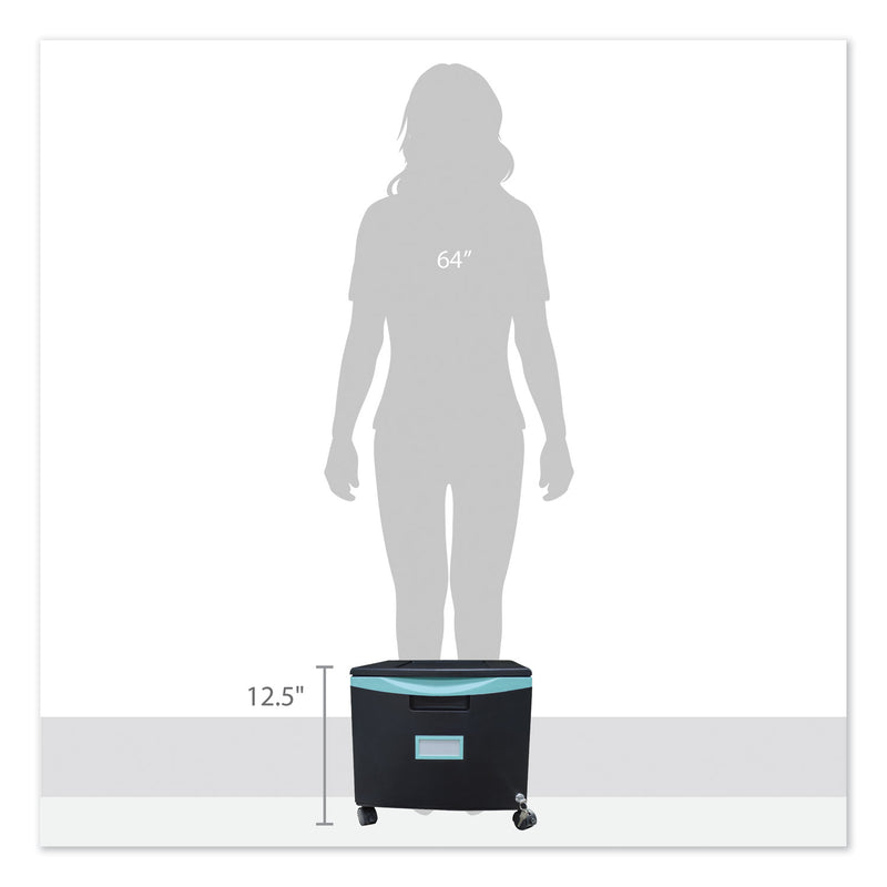 Storex Single-Drawer Mobile Filing Cabinet, 1 Legal/Letter-Size File Drawer, Black/Teal, 14.75" x 18.25" x 12.75"