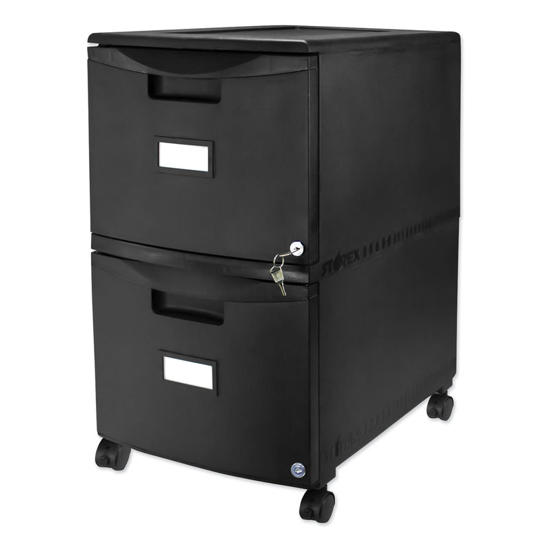 Storex Two-Drawer Mobile Filing Cabinet, 2 Legal/Letter-Size File Drawers, Black, 14.75" x 18.25" x 26"