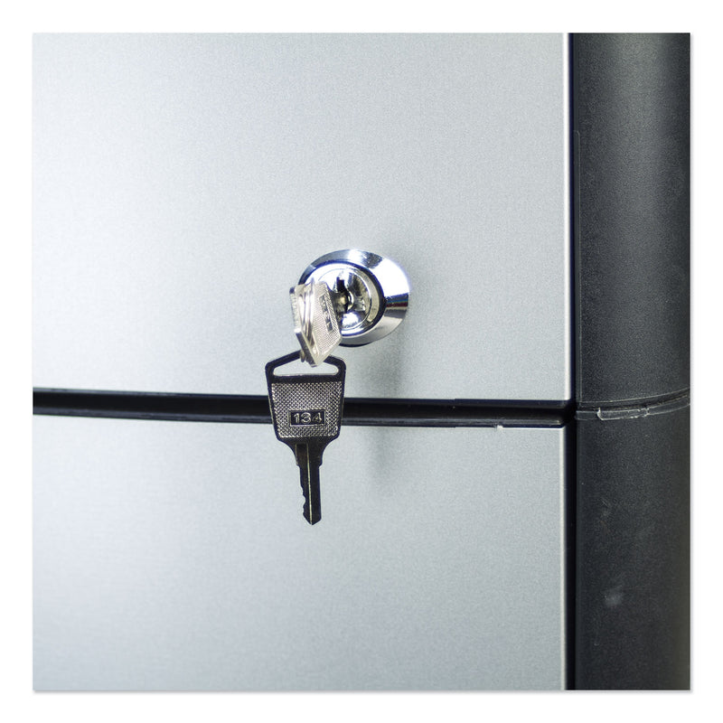 Storex Mobile Filing Cabinet with Metal Siding, 2 Letter-Size File Drawers, Silver/Black, 19" x 15" x 23"