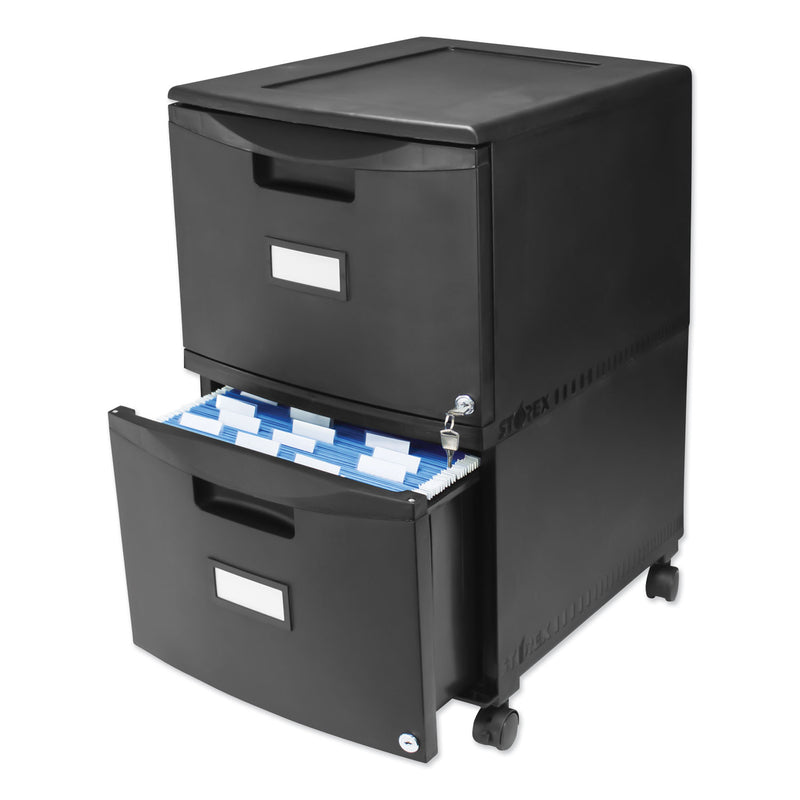 Storex Two-Drawer Mobile Filing Cabinet, 2 Legal/Letter-Size File Drawers, Black, 14.75" x 18.25" x 26"