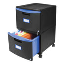 Storex Two-Drawer Mobile Filing Cabinet, 2 Legal/Letter-Size File Drawers, Black/Blue, 14.75" x 18.25" x 26"