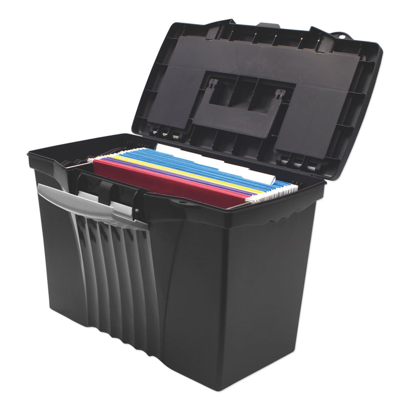 Storex Portable Letter/Legal Filebox with Organizer Lid, Letter/Legal Files, 14.5" x 10.5" x 12", Black