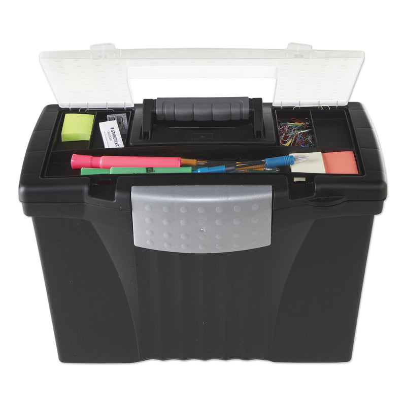 Storex Portable Letter/Legal Filebox with Organizer Lid, Letter/Legal Files, 14.5" x 10.5" x 12", Black