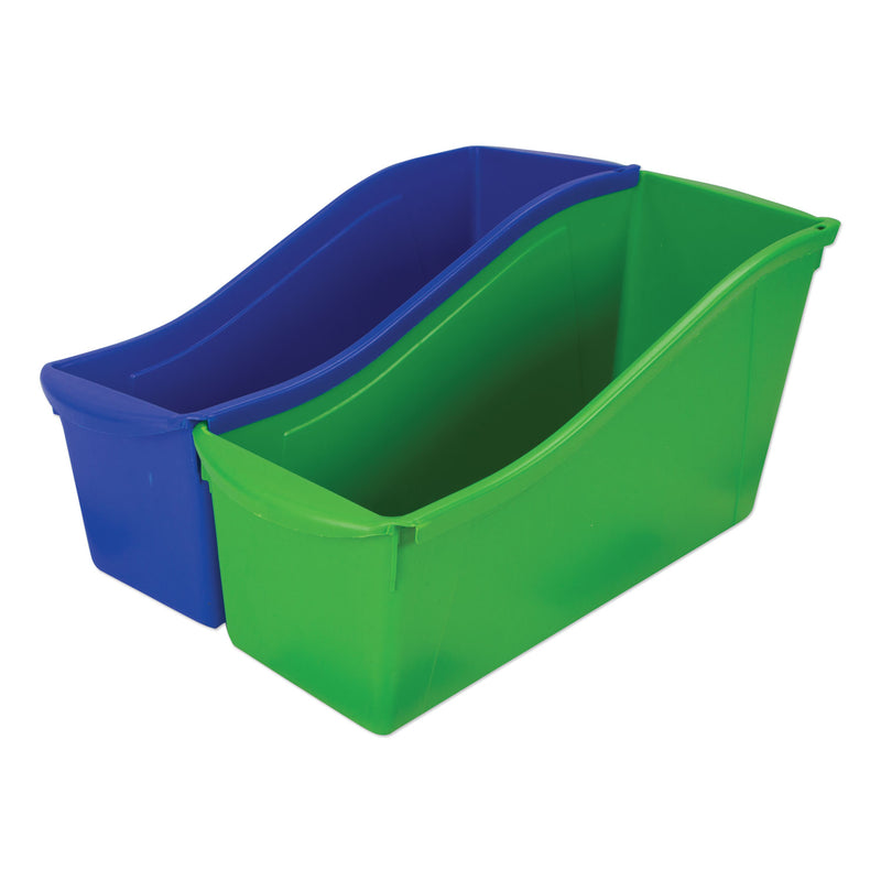 Storex Interlocking Book Bins with Clear Label Pouches, 4.75" x 12.63" x 7", Assorted Colors, 5/Pack