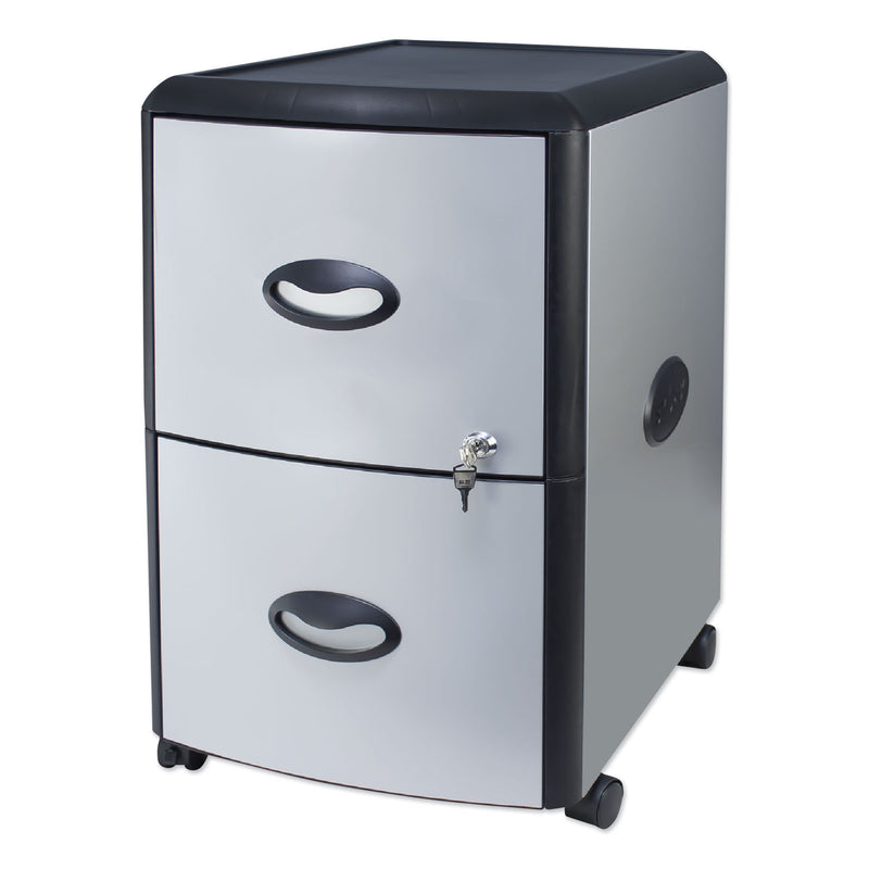 Storex Mobile Filing Cabinet with Metal Siding, 2 Letter-Size File Drawers, Silver/Black, 19" x 15" x 23"