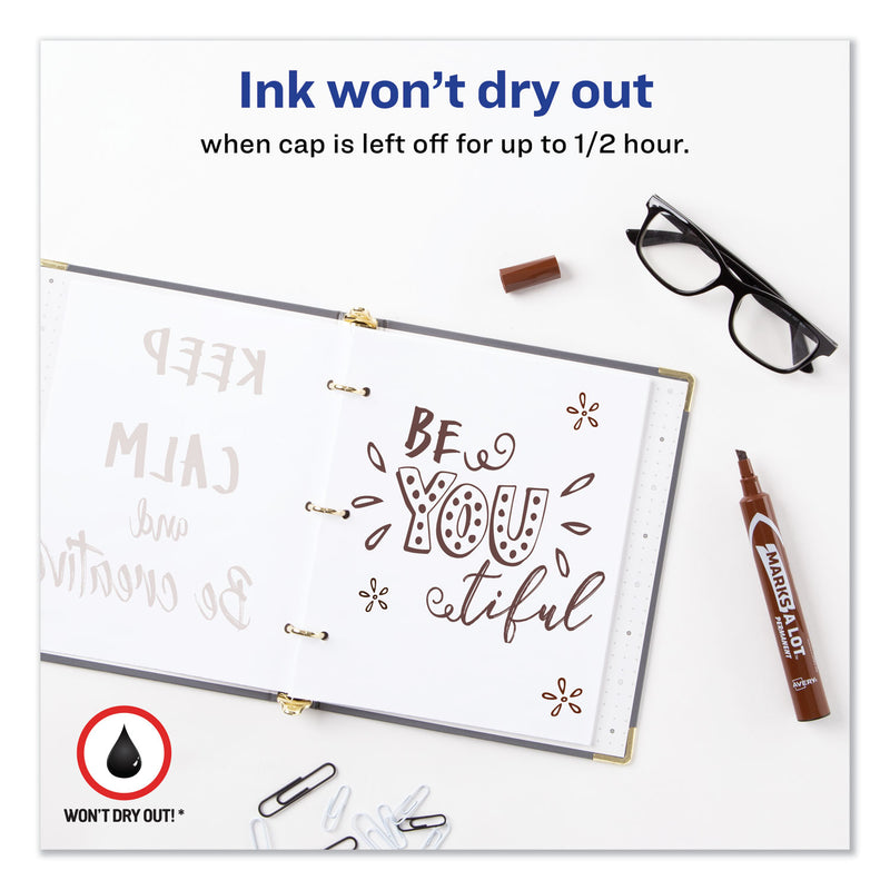 Avery MARKS A LOT Large Desk-Style Permanent Marker, Broad Chisel Tip, Brown, Dozen (8881)
