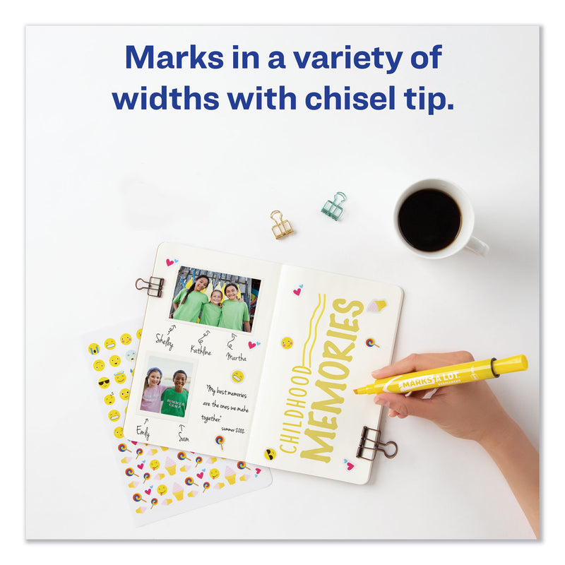 Avery MARKS A LOT Large Desk-Style Permanent Marker, Broad Chisel Tip, Yellow, Dozen (8882)