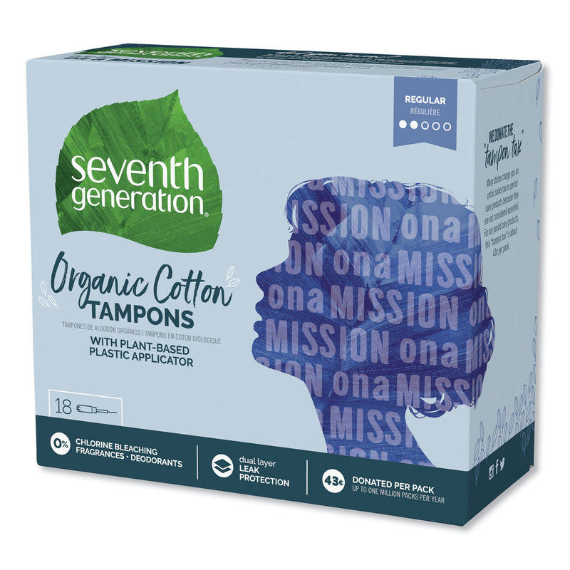 Seventh Generation Organic Cotton Tampons, Regular, 18/Pack, 6 Packs/Carton
