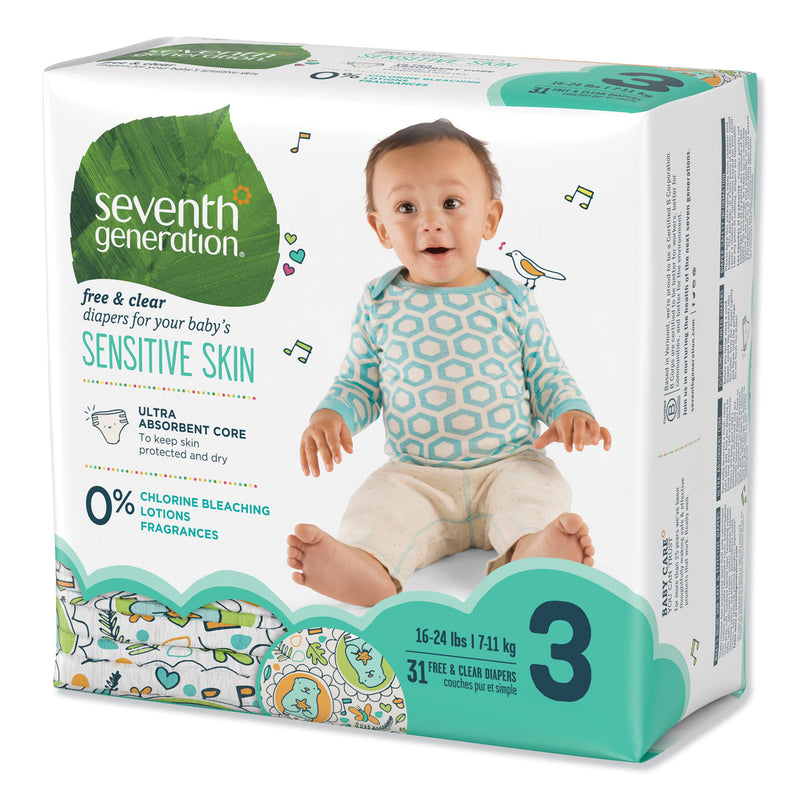 Seventh Generation Free and Clear Baby Diapers, Size 3, 16 lbs to 24 lbs, 124/Carton