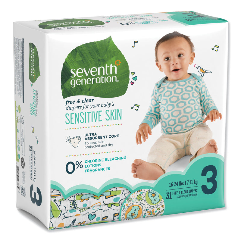 Seventh Generation Free and Clear Baby Diapers, Size 3, 16 lbs to 24 lbs, 124/Carton