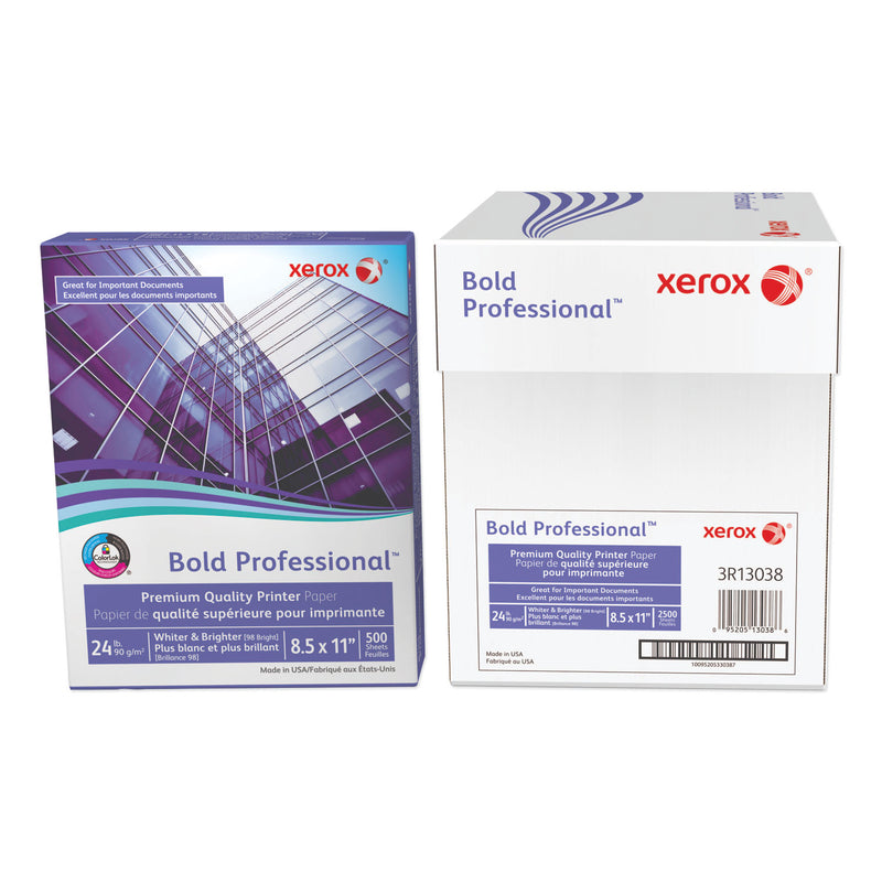 xerox Bold Professional Quality Paper, 98 Bright, 24 lb Bond Weight, 8.5 x 11, White, 500/Ream