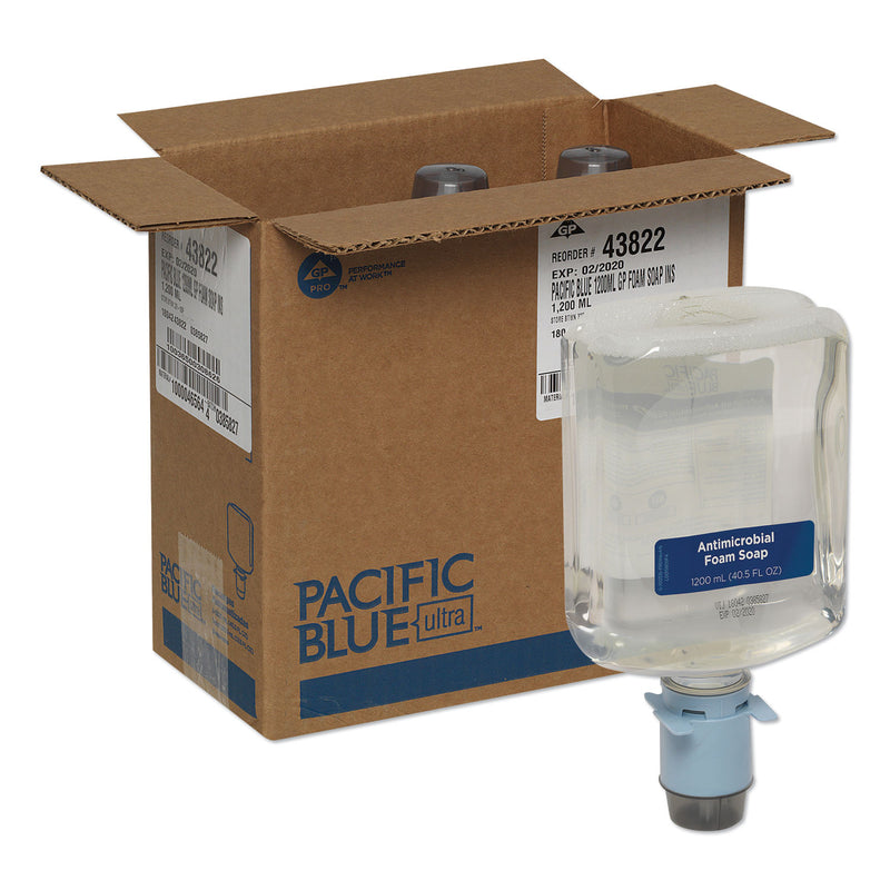 Georgia Pacific Pacific Blue Ultra Automated Foam Soap Refill, Antimicrobial, E2 Rated, Fragrance-Free, 1,200 mL, 3/Carton