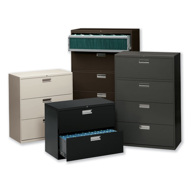 HON Brigade 600 Series Lateral File, 4 Legal/Letter-Size File Drawers, 1 Roll-Out File Shelf, Putty, 36" x 18" x 64.25"