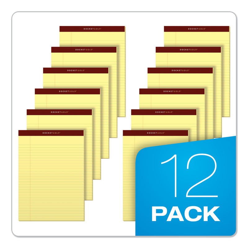 TOPS Docket Gold Ruled Perforated Pads, Wide/Legal Rule, 50 Canary-Yellow 8.5 x 11.75 Sheets, 12/Pack