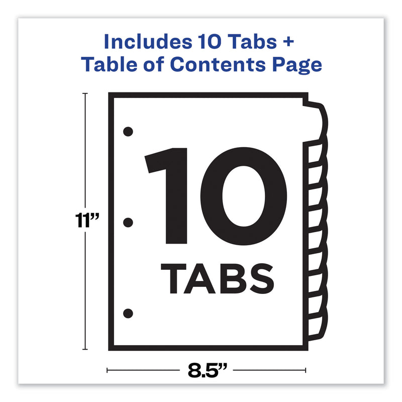 Avery Customizable TOC Ready Index Multicolor Tab Dividers, 10-Tab, 1 to 10, 11 x 8.5, White, Traditional Color Tabs, 1 Set