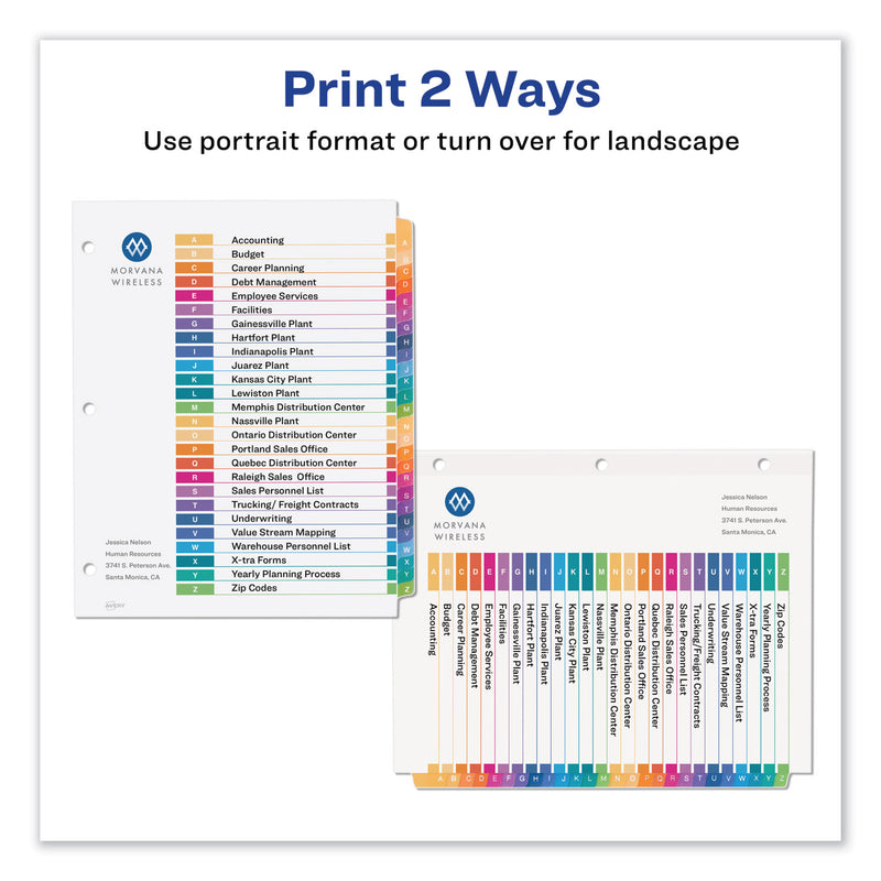 Avery Customizable TOC Ready Index Multicolor Tab Dividers, 26-Tab, A to Z, 11 x 8.5, White, Traditional Color Tabs, 1 Set