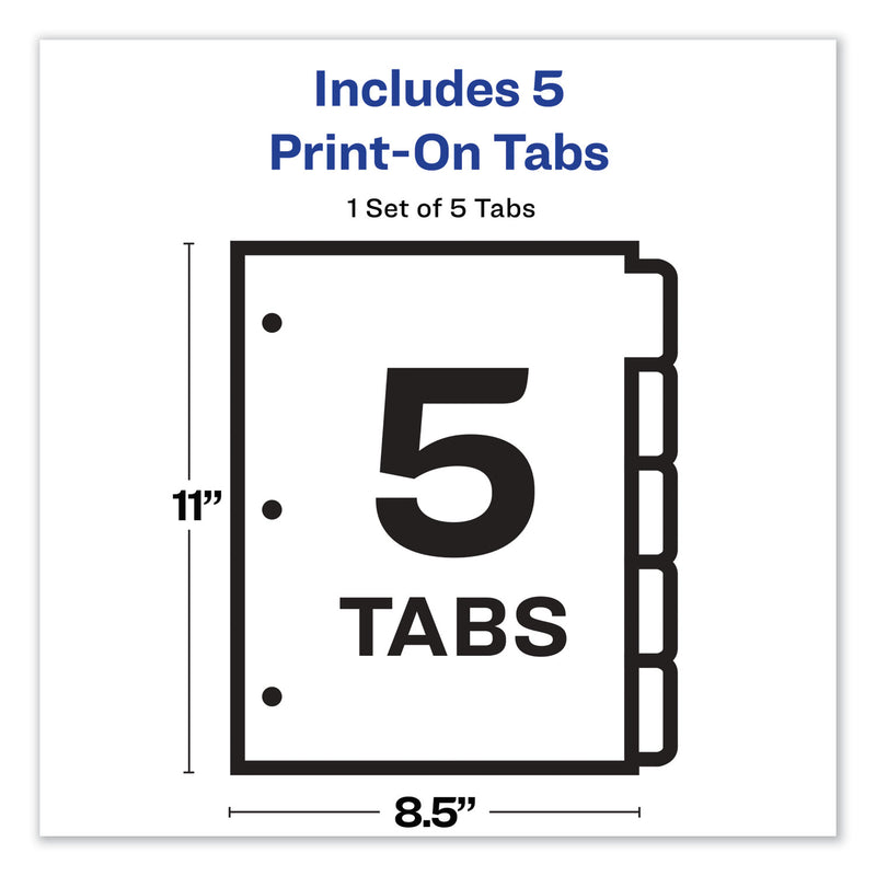 Avery Customizable Print-On Dividers, 3-Hole Punched, 5-Tab, 11 x 8.5, White, 1 Set