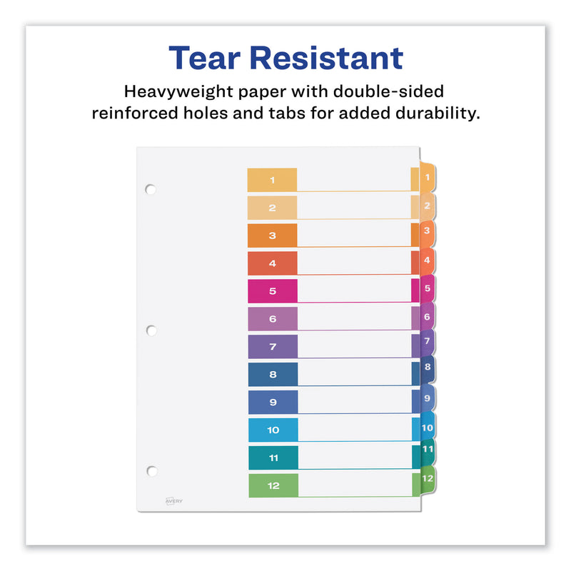Avery Customizable TOC Ready Index Multicolor Tab Dividers, 12-Tab, 1 to 12, 11 x 8.5, White, Traditional Color Tabs, 6 Sets