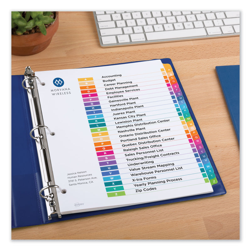 Avery Customizable Table of Contents Ready Index Dividers with Multicolor Tabs, 26-Tab, A to Z, 11 x 8.5, White, 1 Set