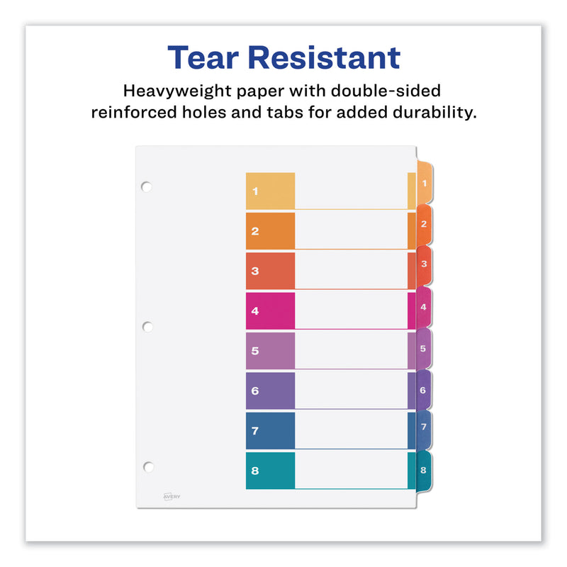 Avery Customizable TOC Ready Index Multicolor Tab Dividers, Uncollated, 8-Tab, 1 to 8, 11 x 8.5, White, 24 Sets