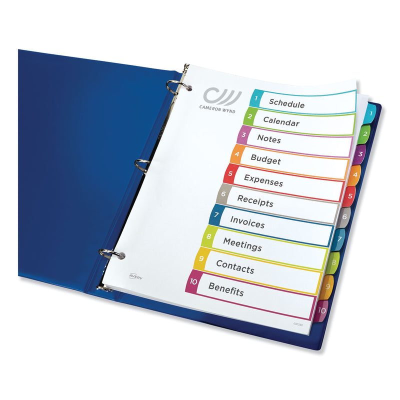 Avery Customizable TOC Ready Index Multicolor Tab Dividers, 10-Tab, 1 to 10, 11 x 8.5, White, Contemporary Color Tabs, 1 Set