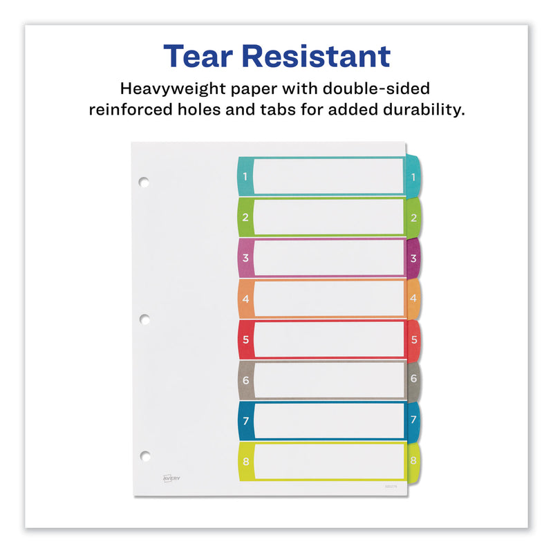 Avery Customizable TOC Ready Index Multicolor Tab Dividers, 8-Tab, 1 to 8, 11 x 8.5, White, Contemporary Color Tabs, 1 Set