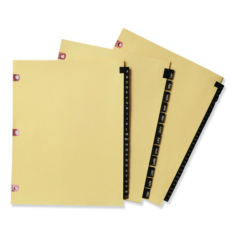 Avery Preprinted Black Leather Tab Dividers w/Copper Reinforced Holes, 12-Tab, Jan. to Dec., 11 x 8.5, Buff, 1 Set