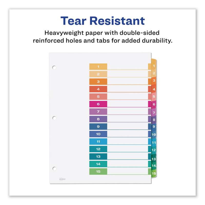 Avery Customizable TOC Ready Index Multicolor Tab Dividers, 15-Tab, 1 to 15, 11 x 8.5, White, Traditional Color Tabs, 1 Set