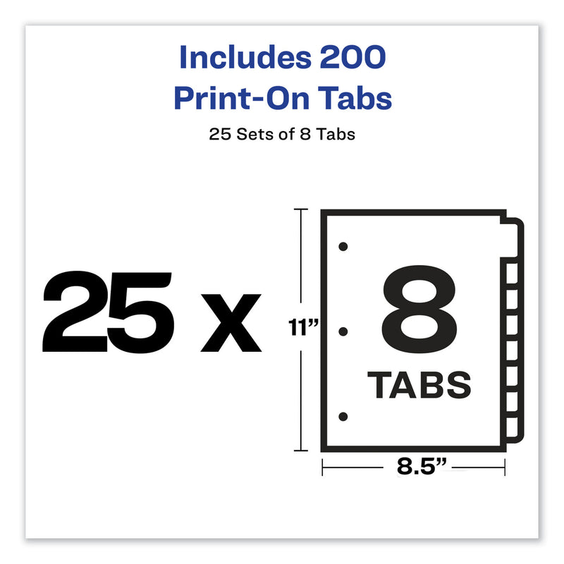 Avery Customizable Print-On Dividers, 3-Hole Punched, 8-Tab, 11 x 8.5, White, 25 Sets