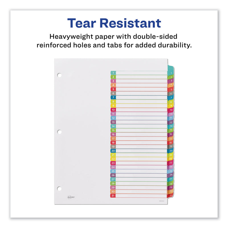 Avery Customizable TOC Ready Index Multicolor Tab Dividers, 31-Tab, 1 to 31, 11 x 8.5, White, Contemporary Color Tabs, 1 Set